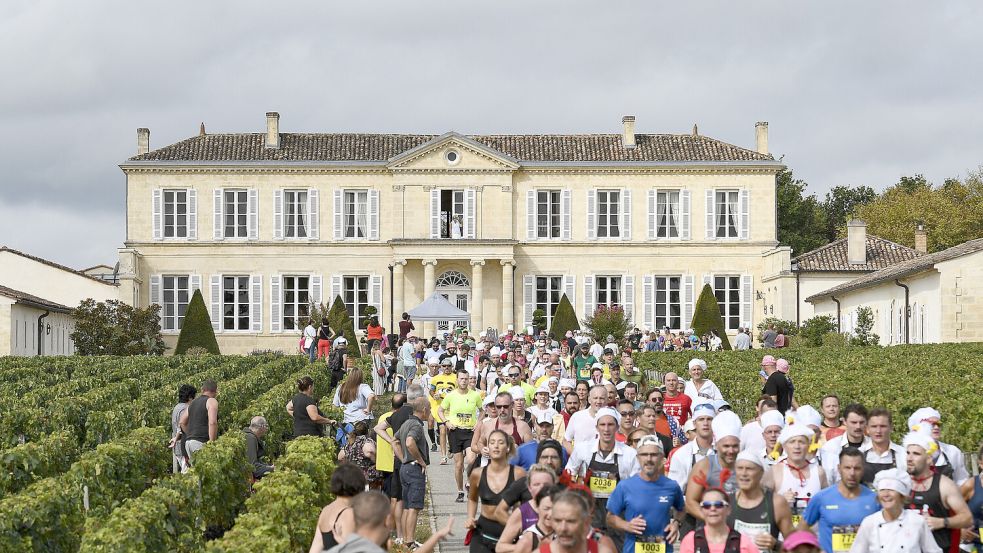 Was für eine Kulisse für einen Marathon: 7471 Läuferinnen und Läufer erreichten beim diesjährigen Marathon des Châteaux du Médoc das Ziel, darunter auch Catharina Bockhacker aus Weener. Foto: AMCM/Mainguy
