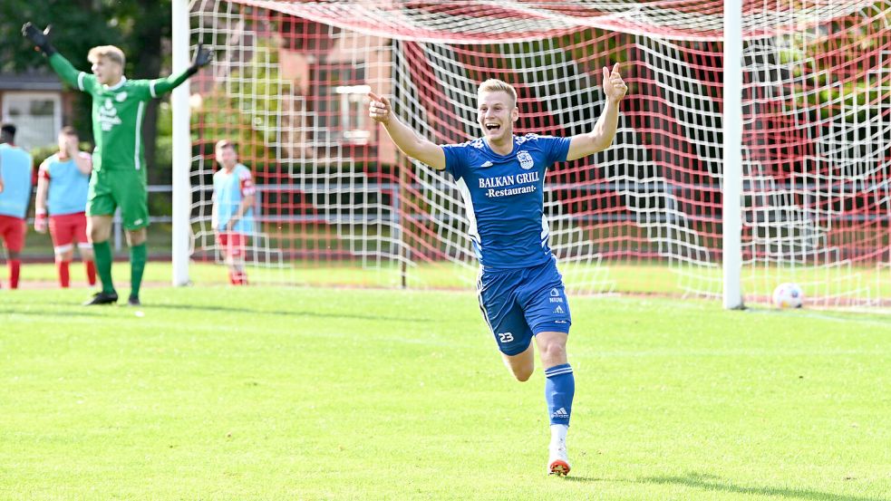 Keno Hinrichs schraubte sein Torkonto am Sonntag auf sieben hoch und schaffte es nun erstmals in dieser Saison in die Elf der Woche. Foto: Ute Bruns