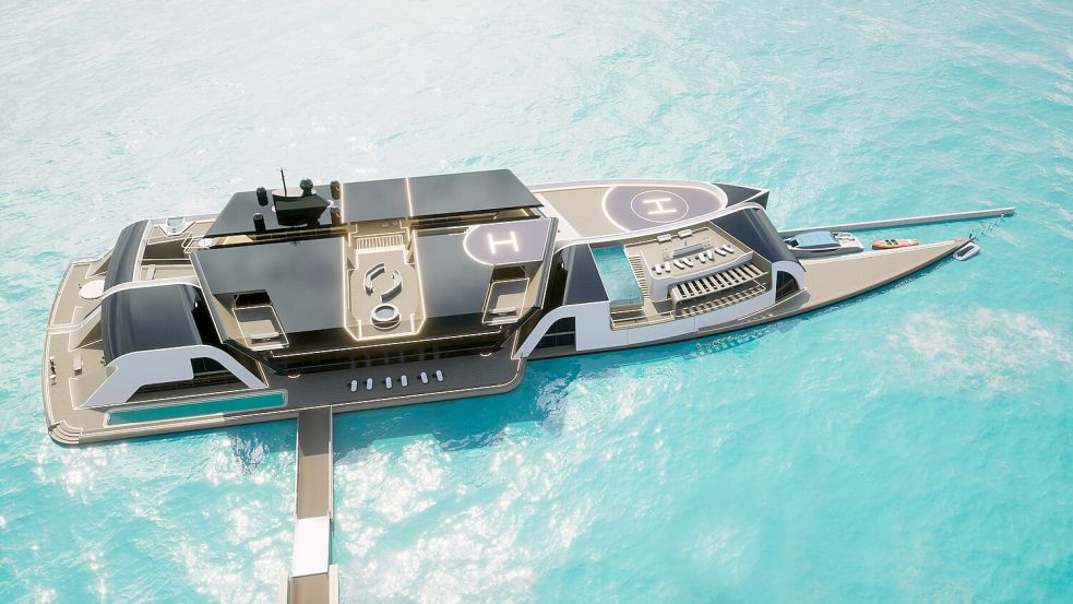 Das Konzept Three 05: die Yacht legt an der schwimmenden Villa an. Foto: Meyer-Gruppe
