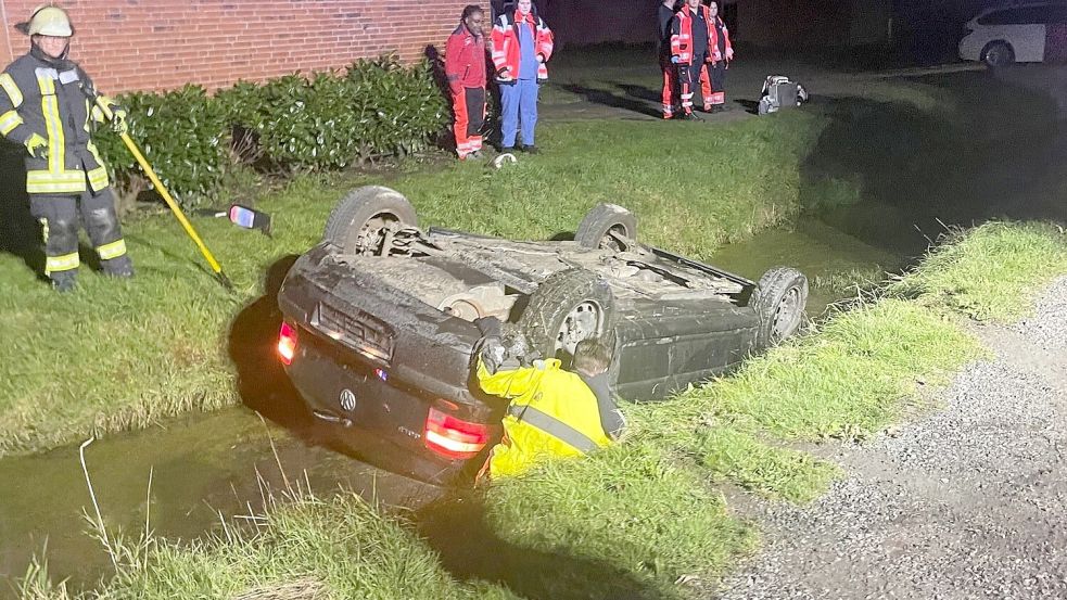 Das Auto landete kopfüber im Wasser. Foto: Feuerwehr