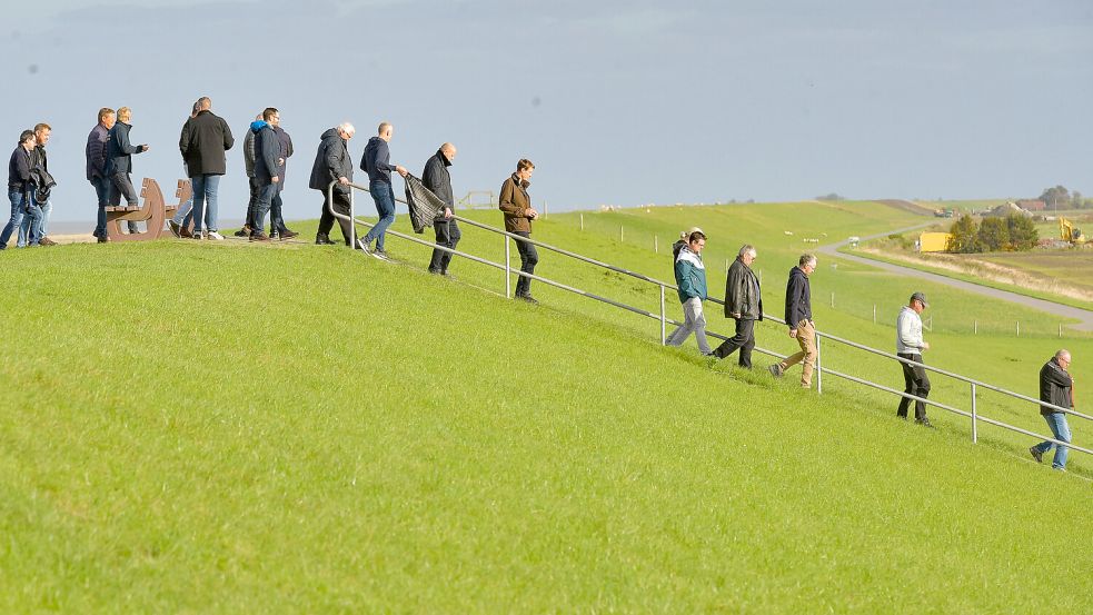Kein Spaziergang, sondern Teil des Küstenschutzes: Am Donnerstag fand die Herbst-Deichschau in der Krummhörn statt. Foto: Ortgies