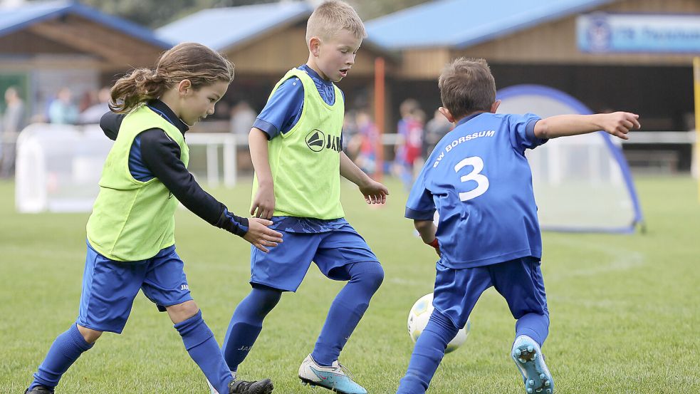 In Ostfriesland gehören die Kinderfußball-Festivals auf Minitore in kleineren Teams bei den G- und F-Junioren schon zum Alltag. Foto: Doden/Emden