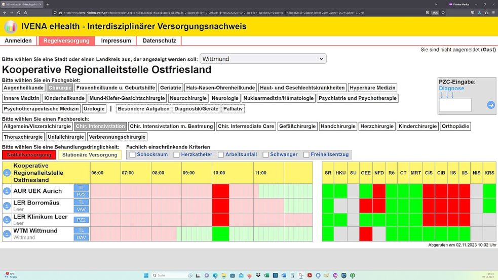 Die Intensivstationen der ostfriesischen Krankenhäuser werden interdisziplinär genutzt. Das heißt, wenn die Internistische Intensivstationen für die Notfallversorgung neuer Patienten ausfallen, fallen auch die Chirurgischen Intensivstationen für die Notfallversorgung aus. Screenshot: OZ