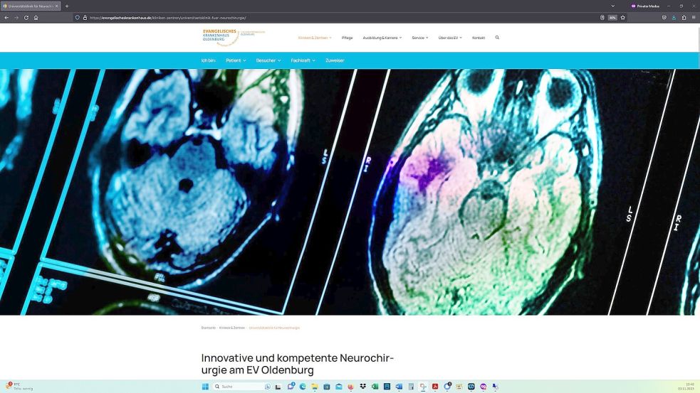 Die Internetseite der Neurochirurgie am Evangelischen Krankenhaus Oldenburg. Screenshot: OZ