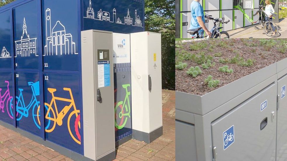 Diese verschiedenen Varianten von Fahrradboxen stellte die Verwaltung im städtischen Bauausschuss vor. Fotomontage: Stadt Norden
