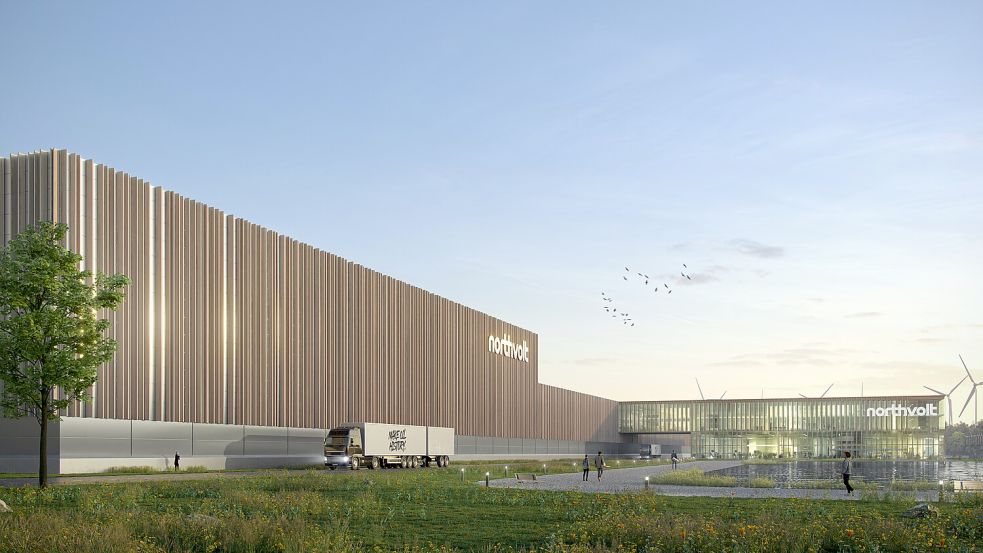 Blick in die Zukunft: So soll das Northvolt-Battreriewerk bei Heide einmal aussehen. Foto: Northvolt