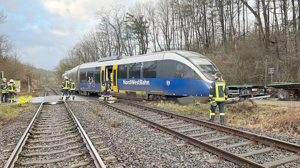 Ein aus den Schienen gesprungener Regionalzug der Linie RB 84 bei Bad Driburg. Foto: dpa