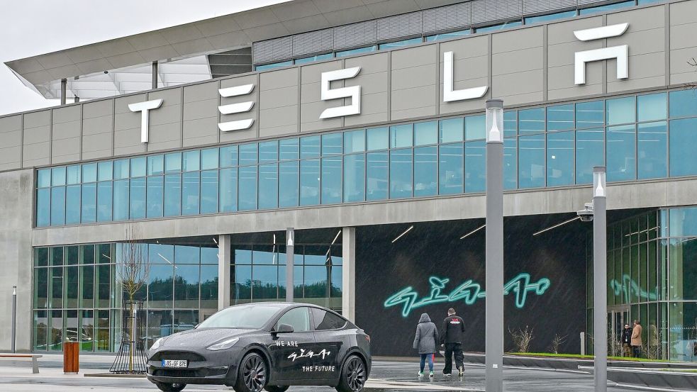Tesla musste die Produktion in Grünheide bei Berlin für mehrere Tage weitgehend stoppen. Foto: Patrick Pleul/dpa