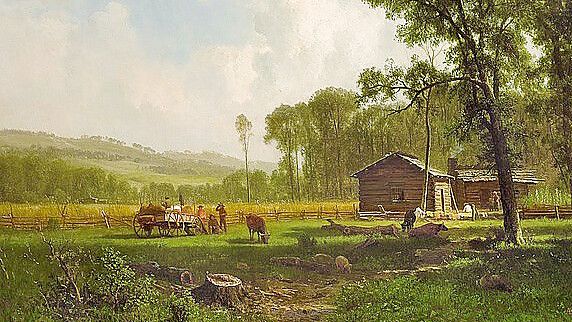 Albert Bierstadt (1830-1902) brachte diese Szenerie erster Siedler im Jahr 1861 in Ölfarben auf Leinwand. Foto: Albert Bierstadt, Public domain, via Wikimedia Commons