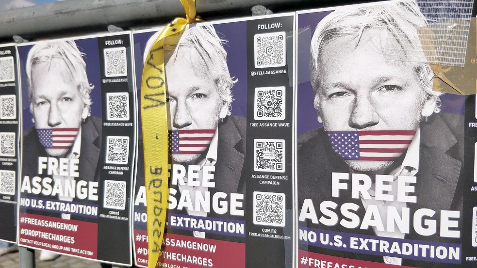 Seit Jahren gibt es Proteste für die Freilassung von Whistleblower Julian Assange, der in Großbritannien wegen Spionagevorwürfen in Haft sitzt. Die USA fordern seine Auslieferung. Foto: dpa/Antony Gevaert