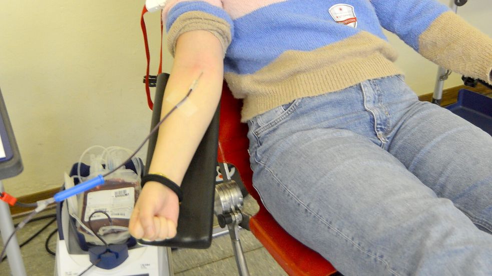 Das Blut läuft in den Beutel. Foto: Weers