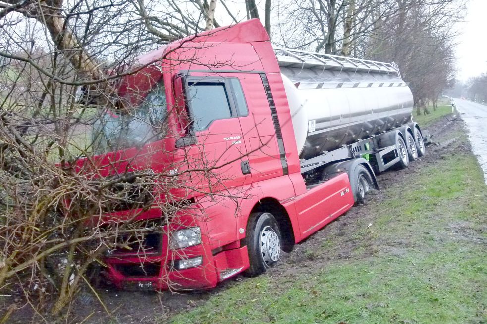 Der Lastwagen prallte gegen einen Baum. Bild: Mühring