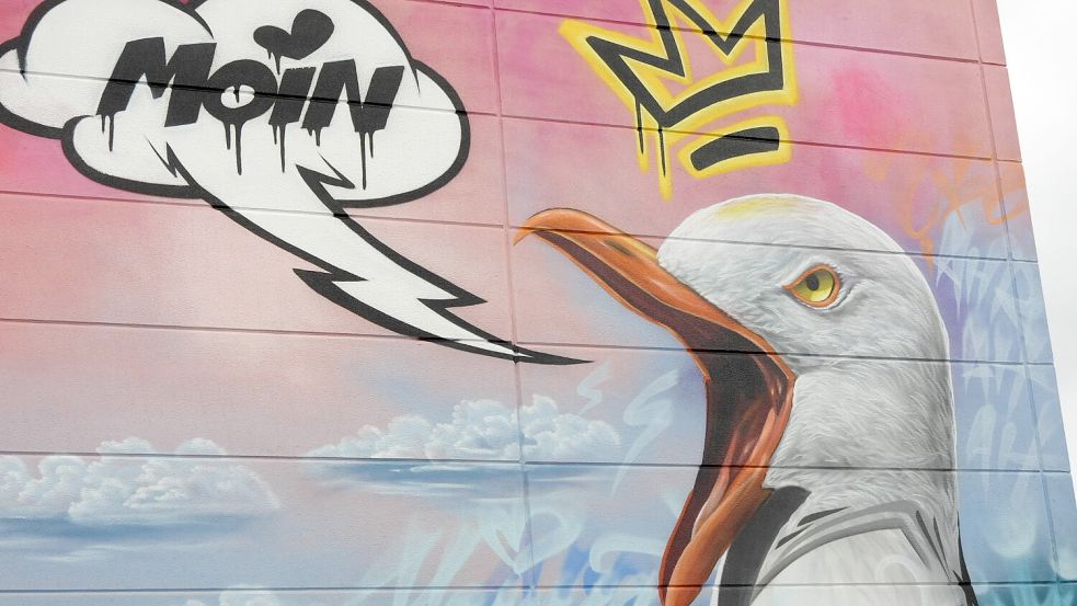 Ein bisschen Comic-Stil darf auch sein: Die Möwe brüllt "Moin!" Foto: F. Doden