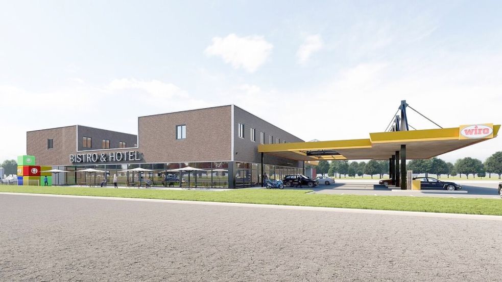 So soll der neue Autohof im Gewerbegebiet an der A 31 aussehen. Grafik: Estate Render