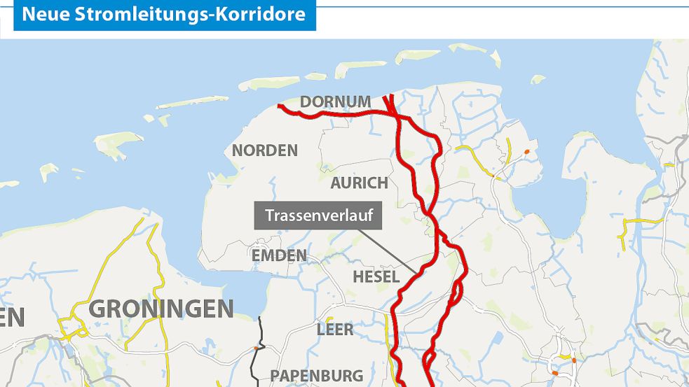 So verlaufen die Korridore, die untersucht wurden. Grafik: Malchus/Quelle ArL