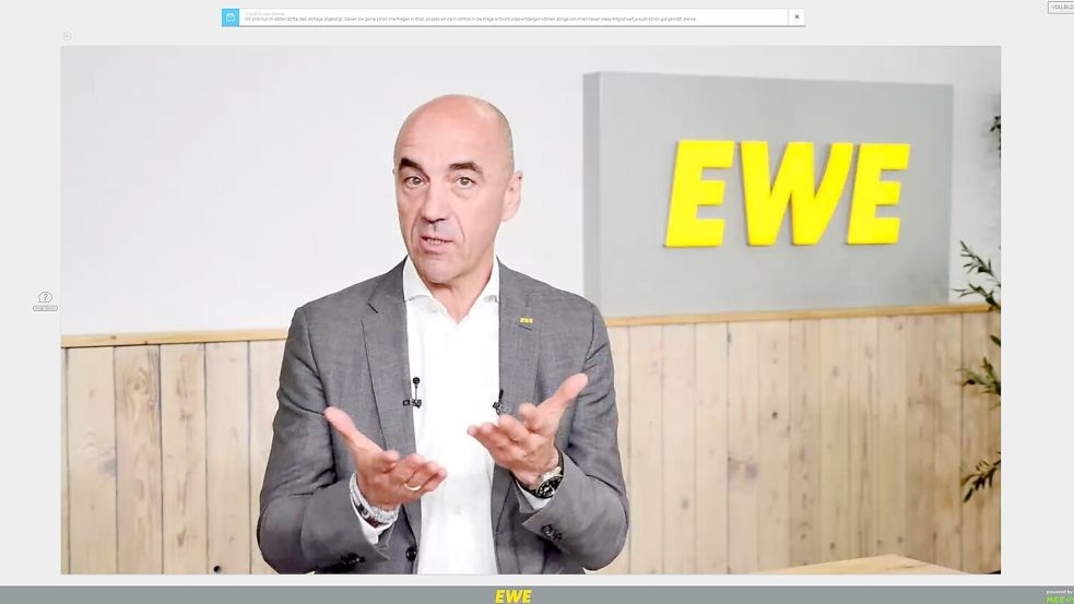 EWE-Vorstandsvorsitzender Stefan Dohler in der Online-Bilanzpressekonferenz am 25. April 2024. Foto: Screenshot/Quelle: EWE-Pressekonferenz