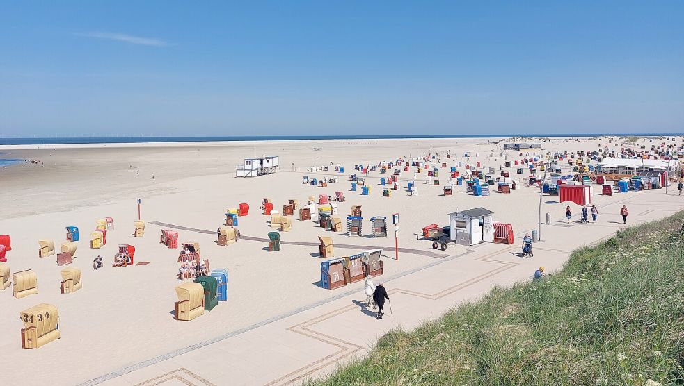 Strandzelte und -körbe gehören auch am Borkumer Nordbad zum bekannten Panorama. Foto: Ferber