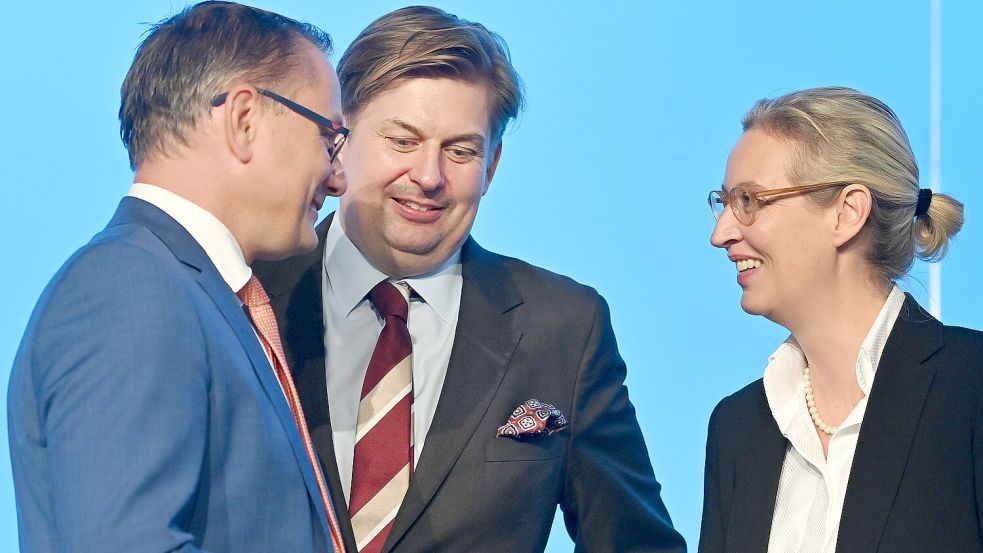 Die AfD-Chefs Tino Chrupalla (links) und Alice Weidel mit Maximilian Krah. Foto: IMAGO / Sven Simon