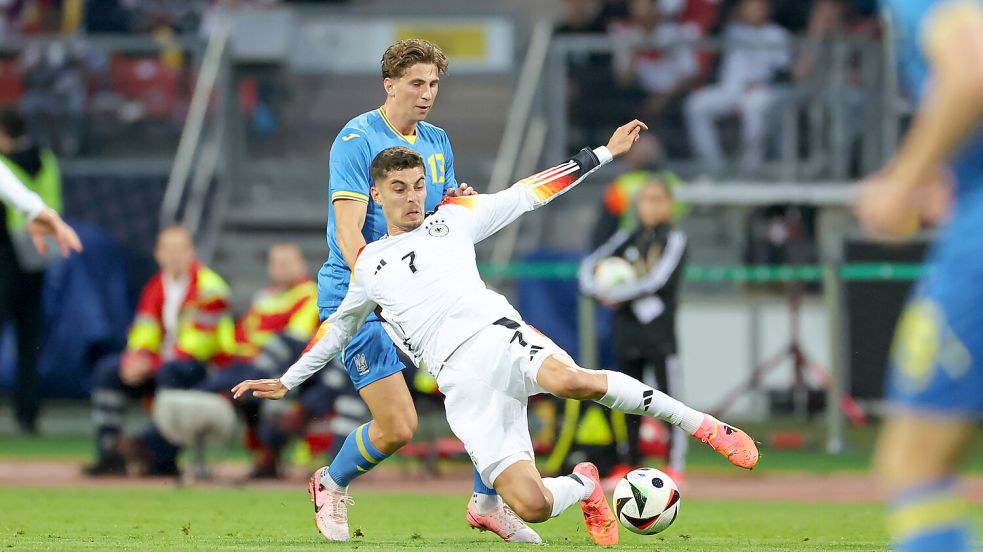 Bei der deutschen Nationalmannschaft (hier Kai Havertz) stimmen die Basics - aber es fehlte ein Tor gegen die Ukraine. Foto: dpa/Daniel Karmann