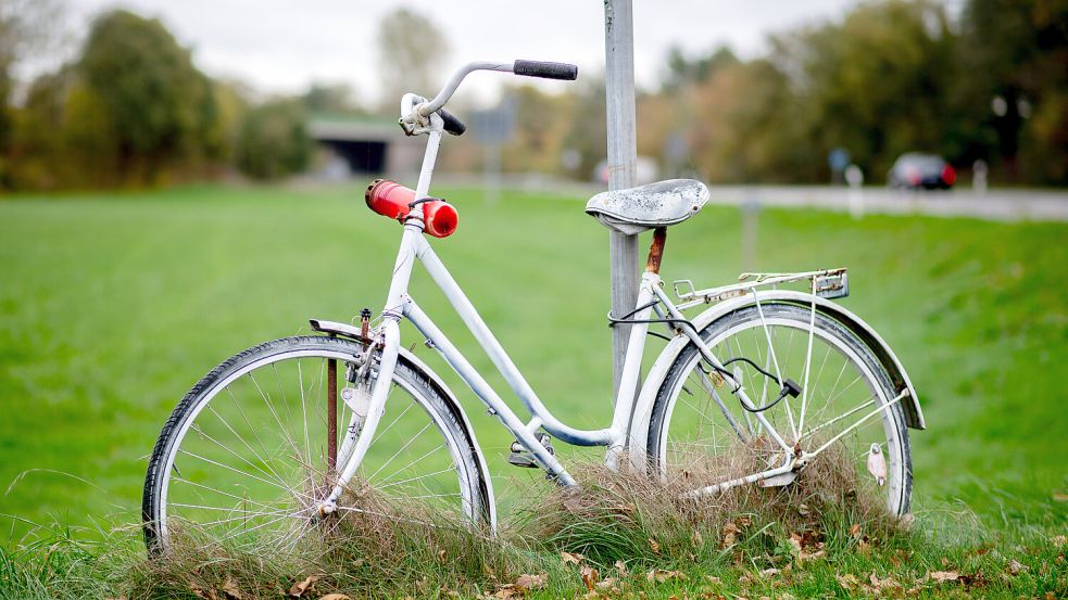 Das weiße Rad, ein Mahnmal für tödlich verunglückte Radfahrer, ist immer öfter zu sehen. Die Anzahl der Fahrradunfälle ist rapide gestiegen. Foto: dpa