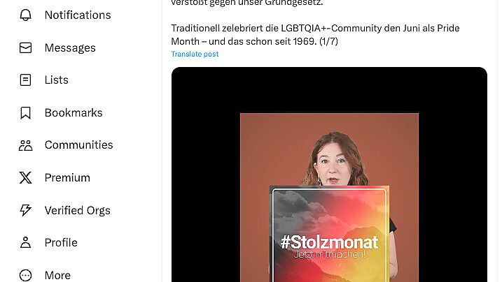 Screenshot des Aufklärungsvideos vom Verfassungsschutz zur queerfeindlichen „Stolzmonat“-Kampagne. Foto: LfV Niedersachsen/X-Account @LfV_NI / NOZ