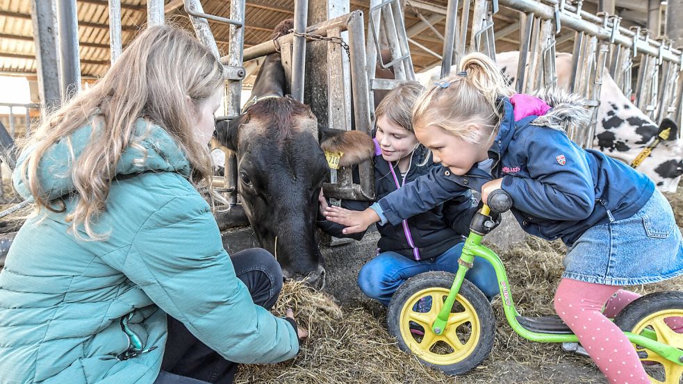 Die drei Töchter von Stefan Sweers genießen das Leben auf dem Bauernhof. Foto: Ortgies