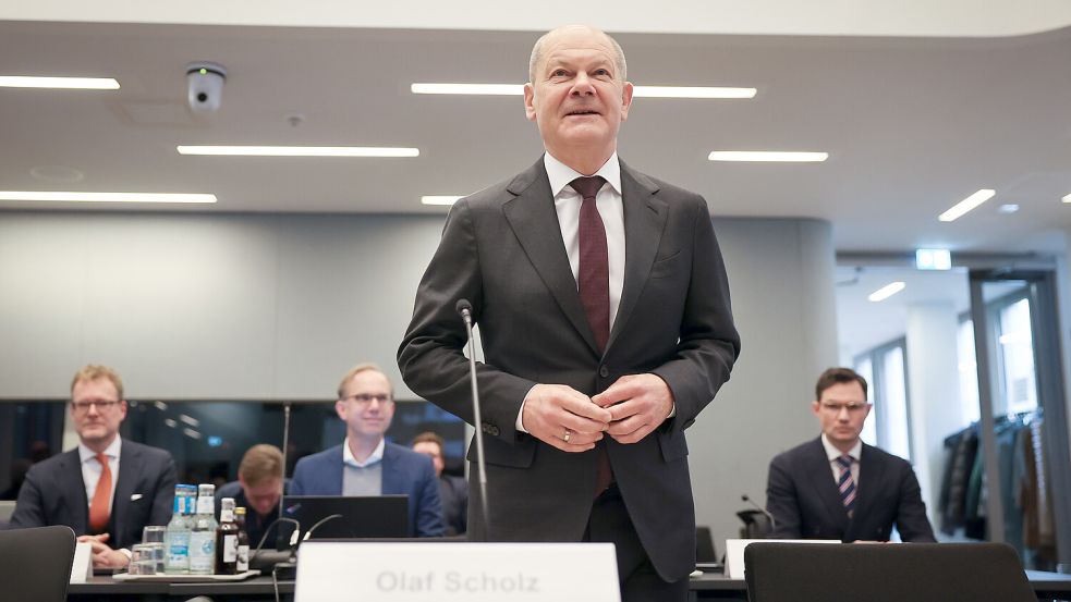 Bundeskanzler Olaf Scholz muss am Freitag vor dem Cum-Ex-Ausschuss in Hamburg Rede und Antwort stehen Foto: dpa