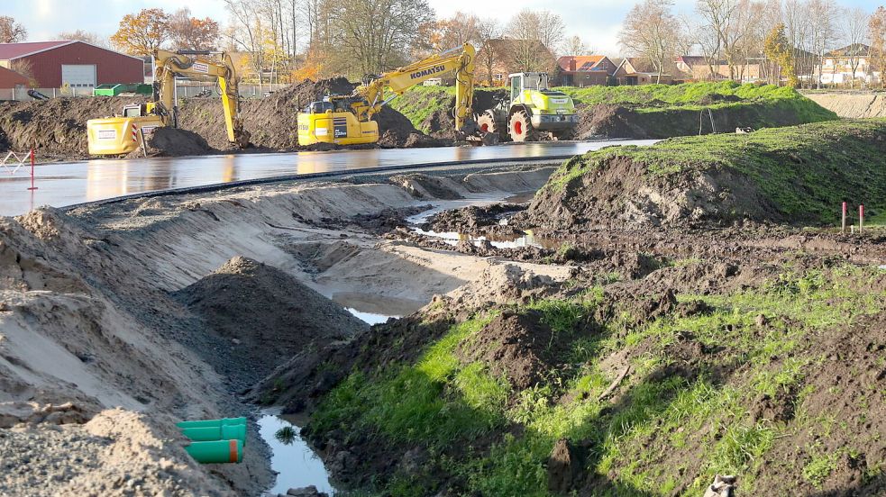 Auf den Uthwerdumer Äckern laufen seit einigen Wochen die Tiefbauarbeiten für die Zentralklinik. Foto: Romuald Banik