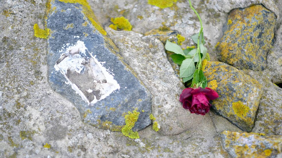 Eine Rose liegt noch am Ufer, doch die Gedenktafel wurde abgerissen. Foto: Wagenaar