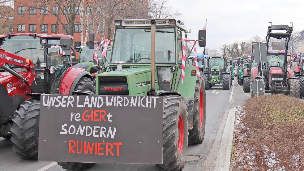 Anfang Januar 2024 protestierten die Bauern landesweit, wie hier am Pferdemarkt in Aurich.Foto: Heino Hermanns