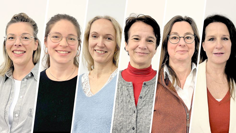Carina Eden (von links), Kerstin Thomßen-Hoffmann, Maike Oltmanns, Melanie Gornitzka, Silke Menge und Andrea Ludwig nehmen am Programm „Frau.Macht.Demokratie“ teil. Collage: Malchus/Fotos: Vogt