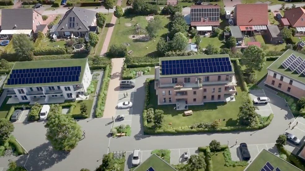 Durch die mehrgeschossigen 30 Meter langen Gebäude direkt hinter den Gärten, befürchten die Anwohner mangelnde Privatsphäre und eine Verschattung ihrer Gärten. Screenshot: NLG