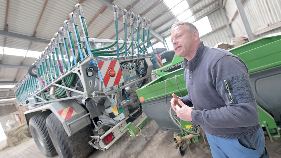 Landwirtschaft im Wandel: Während die Gülle bisher ausgestreut wurde, muss sie ab kommendem Jahr mit Düsen direkt auf das Feld gegeben werden. Foto: Ortgies