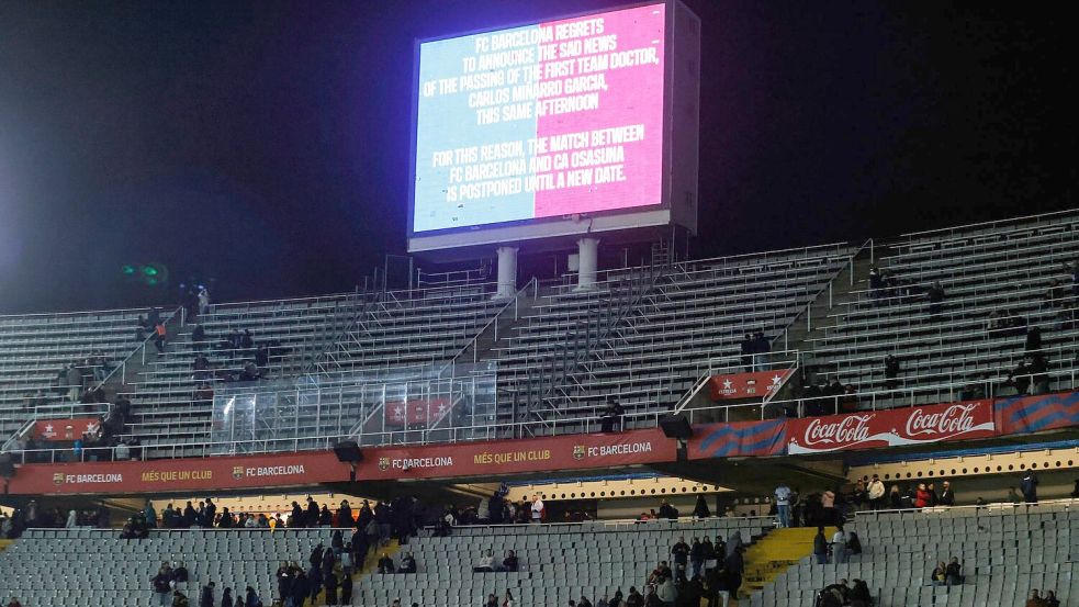 Spiel abgesagt: Wegen des Todes des Teamarztes tritt der FC Barcelona nicht gegen Osasuna an. Foto: Joan Monfort/AP/dpa
