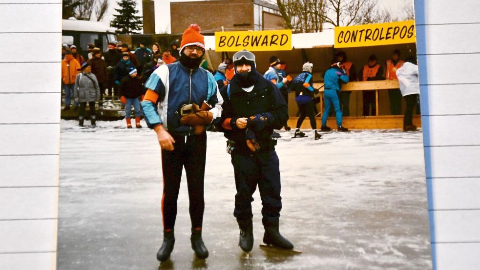 Erhard Brüchert (links) und Helmut Kroon auf einem Schnappschuss der Elfstedentocht im Jahr 1997. Foto: Ullrich