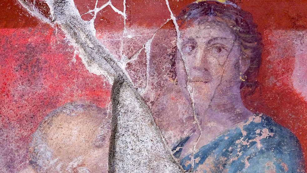 Was nicht nur Archäologen begeistert: Teil des neu entdeckten Freskos in Pompeji. Foto: IMAGO/Gruppo LiveMedia