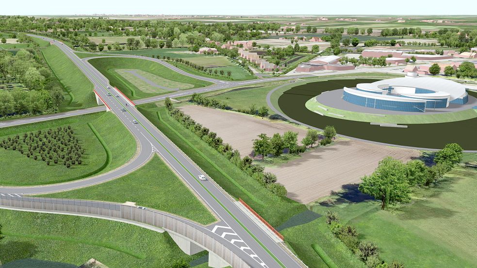Am EEZ in Aurich-Sandhorst soll die geplante B210n über die Dornumer Straße führen. Grafik: Landesstraßenbehörde Aurich