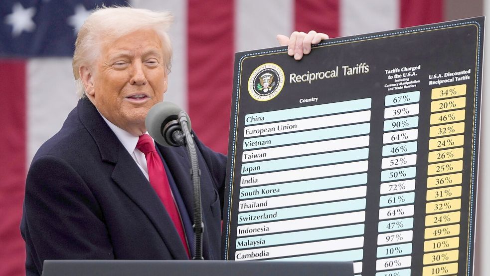 Trump kündigt drastische neue Zölle an. Foto: Mark Schiefelbein/AP/dpa