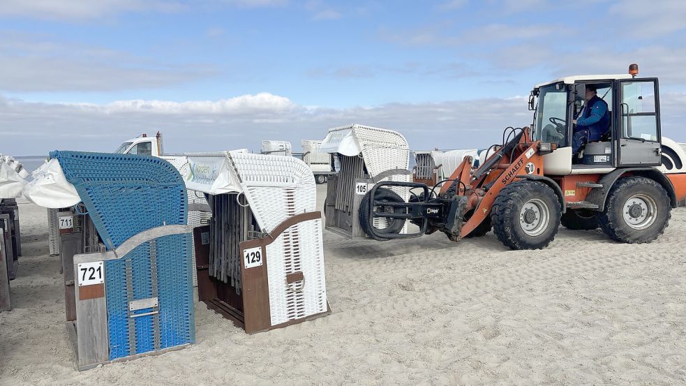 Rund 300 Strandkörbe wurden in dieser Woche wieder auf den Strand nach Norddeich gebracht. Foto: Rebecca Kresse