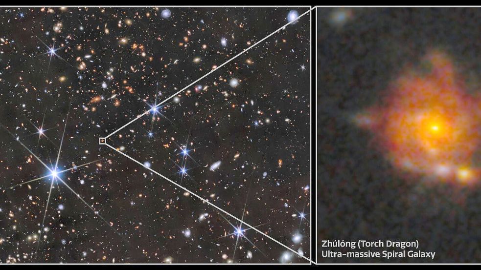 Zhúlóng enthält gut definierte Spiralarme, einen zentralen Bulge und eine große Sternentstehungsscheibe. Foto: -/NSF’s NOIRLab/dpa