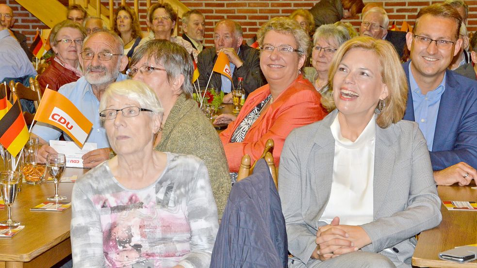 Im August 2017 war die damalige stellvertretende CDU-Bundesvorsitzende Julia Klöckner beim politischen Frühschoppen der CDU Südbrookmerland in Engerhafe zu Gast.Foto: Thomas Dirks