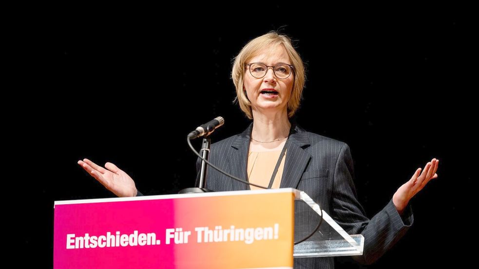 Katja Wolf setzte sich in einer Kampfkandidatur um den Thüringer Parteivorsitz durch Foto: Jacob Schröter/dpa