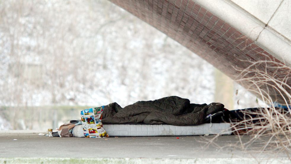 Unter der Brücke: Hier hat sich der Obdachlose zumindest eine Matratze organisieren können. Foto: Nietfeld/dpa