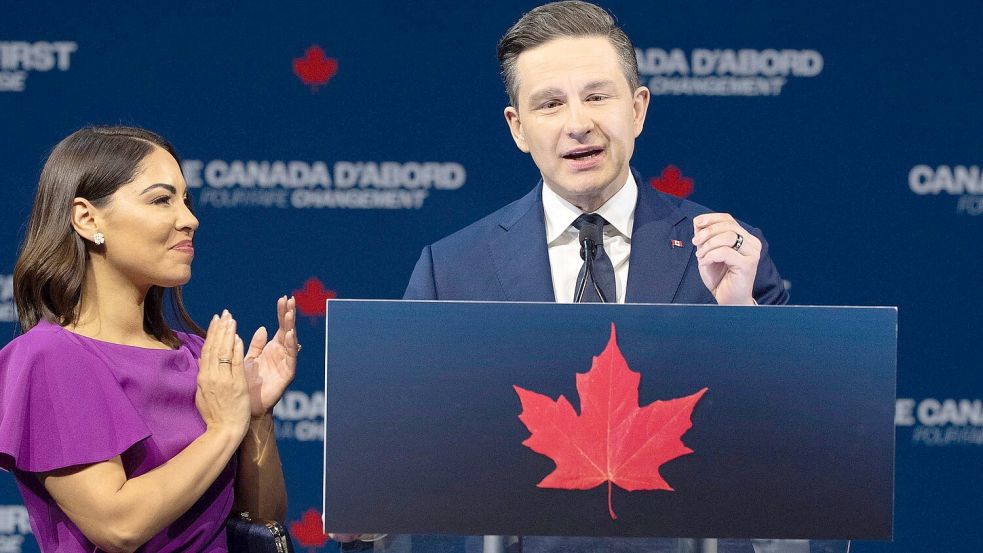Konnte mit seinem Politikstil, der an Trump erinnert, nicht punkten: der Spitzenkandidat der konservativen Partei, Pierre Poilievre. Foto: Adrian Wyld/The Canadian Press/AP/dpa