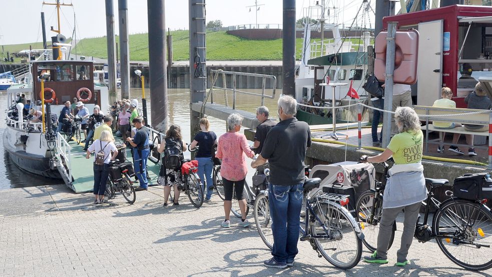 Für Radfahrende ist der Hafen in Ditzum ein attraktives Ziel. Weiter geht es oft mit der Fähre. Foto: Wolters/Archiv