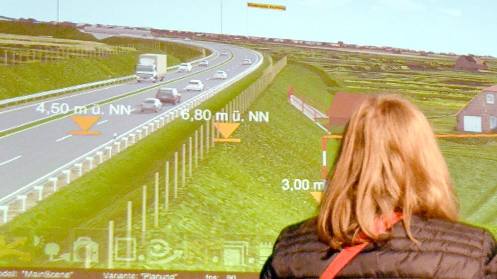 Eine Anwohnerin schaut sich die 3D-Visualisierung der Umgehungsstraße an. Foto: Aiko Recke