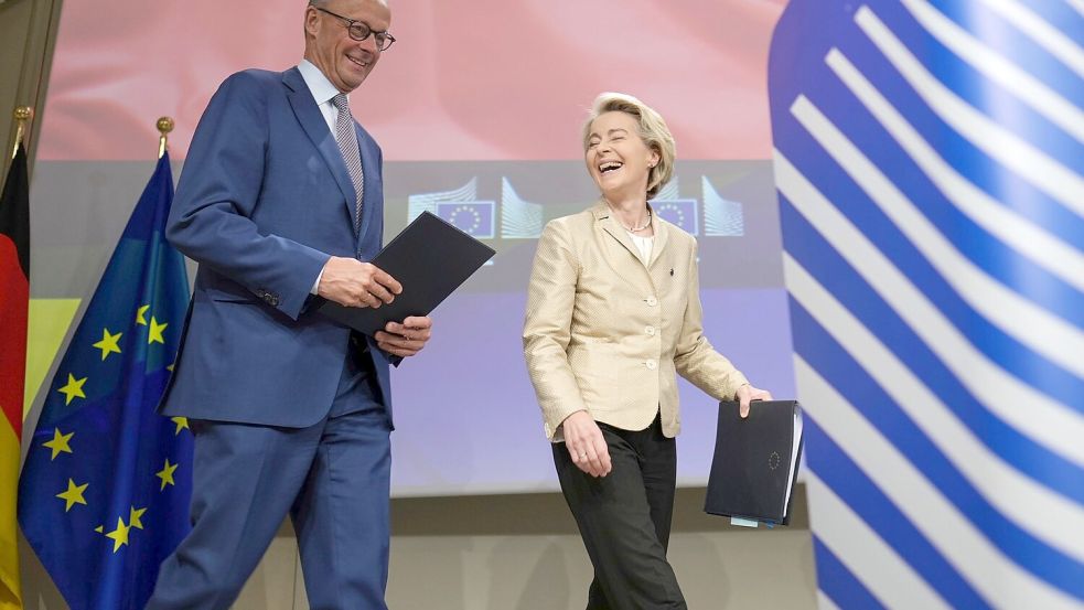 Kennen sich seit langem: Der neue deutsche Bundeskanzler Friedrich Merz und EU-Kommissionspräsidentin Ursula von der Leyen. Foto: Virginia Mayo/AP/dpa