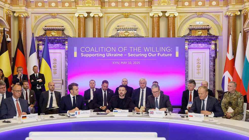 Spitzentreffen in Kiew: Wird es zu einer Waffenruhe zwischen Russland und der Ukraine kommen? Foto: Ludovic Marin/Pool AFP/AP/dpa
