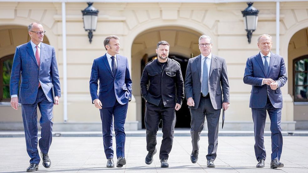 Die Ukraine und ihre wichtigsten europäischen Verbündeten machten bei ihrem groß inszenierten Treffen in Kiew eine klare Ansage an Moskau. Foto: Kay Nietfeld/dpa