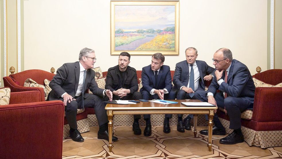 Mit Trump am Telefon: Fünf europäische Staatschefs in Kiew. Foto: -/Ukrainisches Präsidentenbüro/dpa